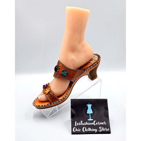 NWOB Spring Step Women's Brown Leather Kitten Heel Open-Toe Sandals Sz 9.5 2398 - Picture 15 of 16